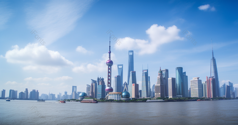 蓝天白云上海外滩陆家嘴中心大厦建筑群,高清,摄影图,摄影图片,图片大全,摄影图免费下载